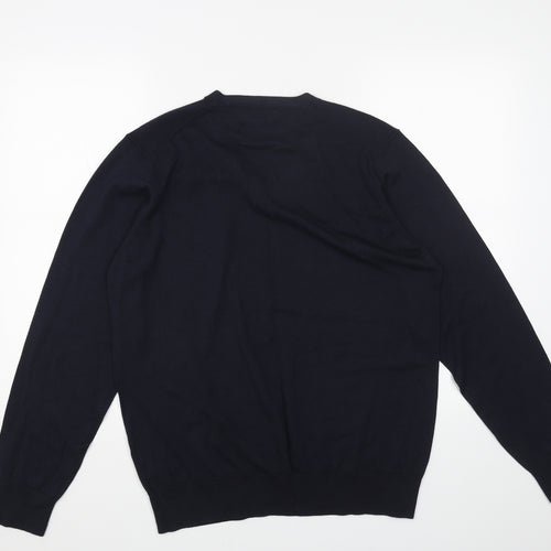 Marks and Spencer Mens Blue V-Neck Cotton Pullover Jumper Size L
