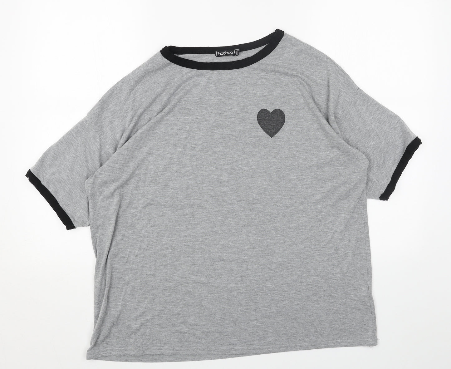 Boohoo Womens Grey Polyester Basic T-Shirt Size 16 Round Neck - Heart