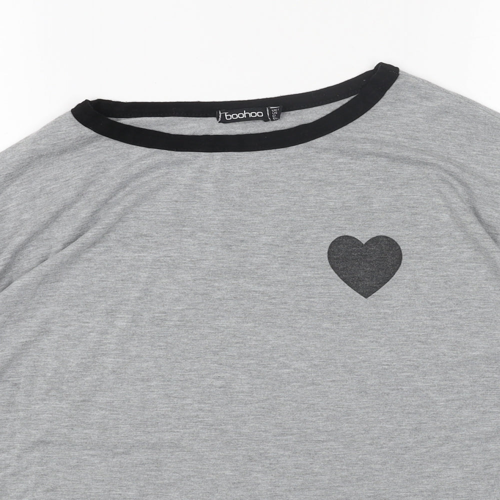 Boohoo Womens Grey Polyester Basic T-Shirt Size 16 Round Neck - Heart