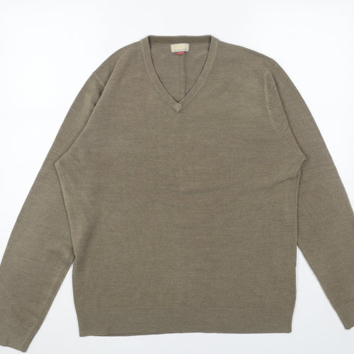 John Lewis Mens Brown V-Neck Acrylic Pullover Jumper Size L