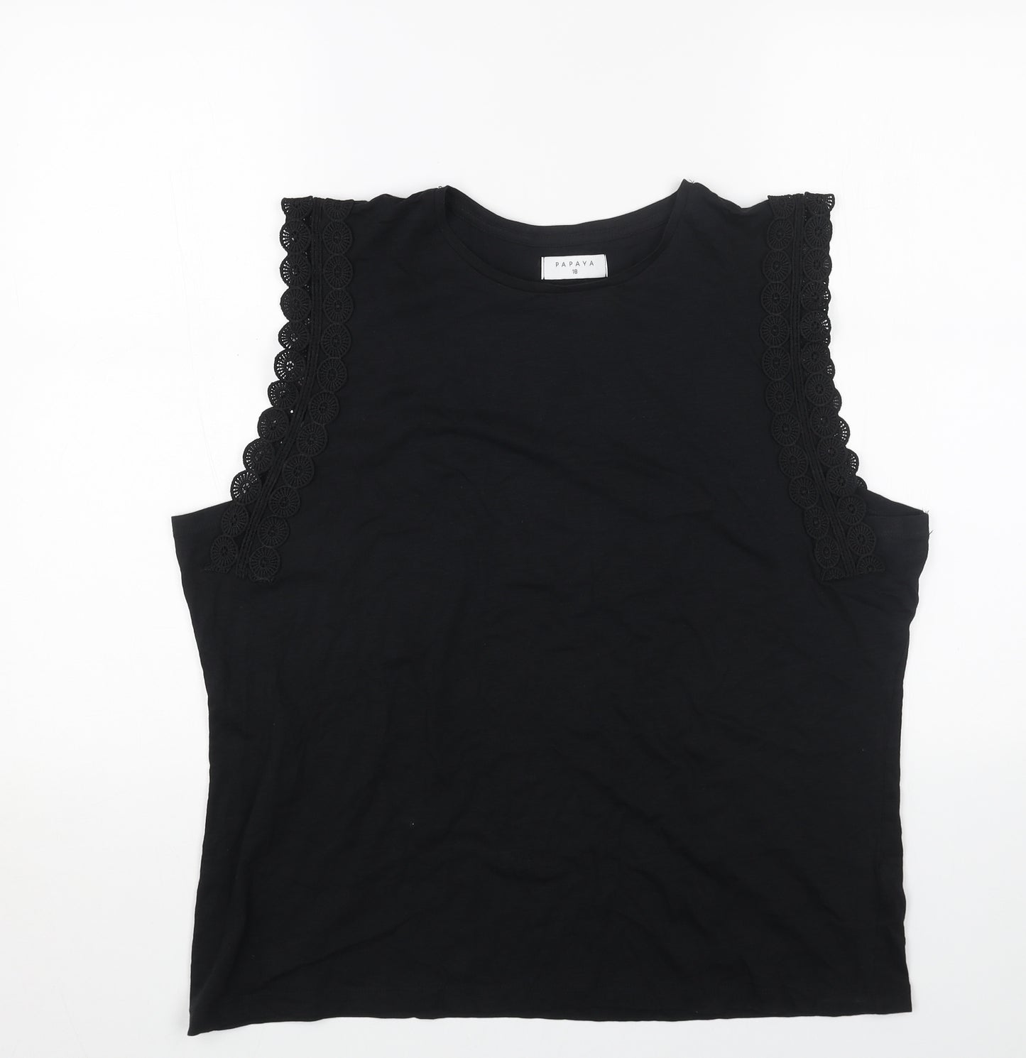 Papaya Womens Black Cotton Basic Tank Size 18 Round Neck