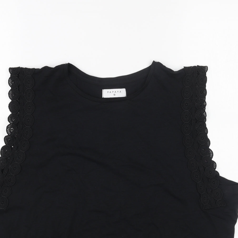 Papaya Womens Black Cotton Basic Tank Size 18 Round Neck