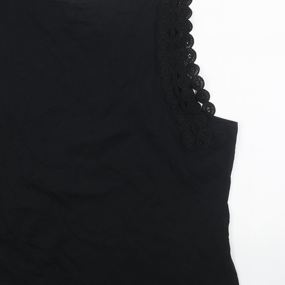 Papaya Womens Black Cotton Basic Tank Size 18 Round Neck
