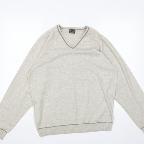 BHS Mens Beige V-Neck Acrylic Pullover Jumper Size M