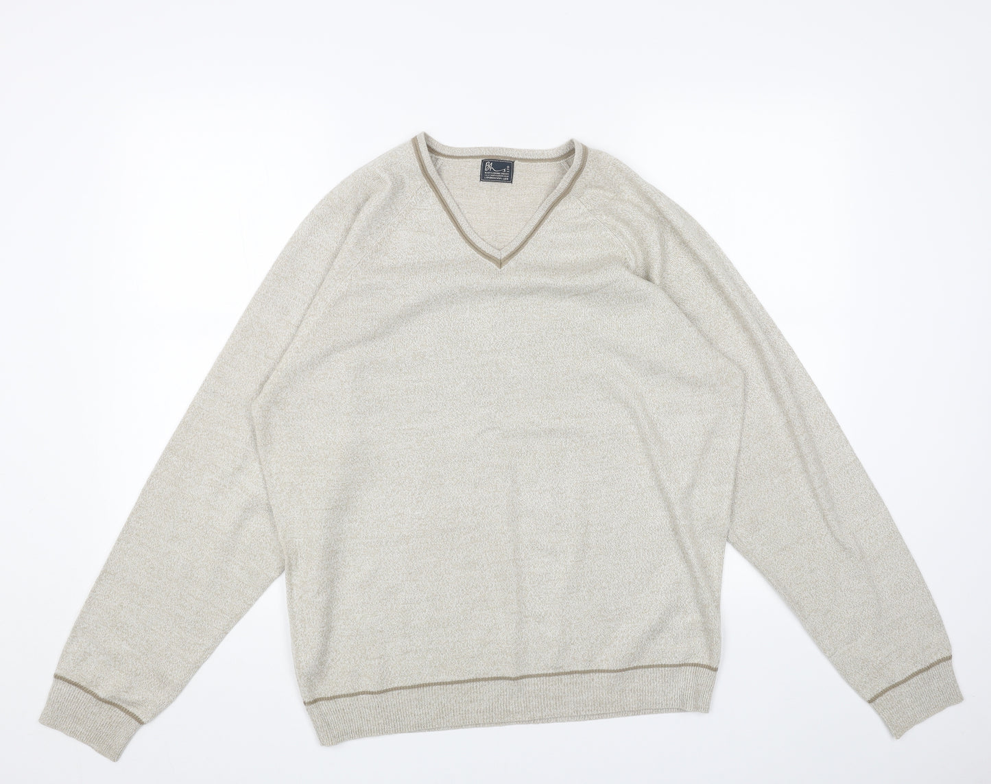 BHS Mens Beige V-Neck Acrylic Pullover Jumper Size M