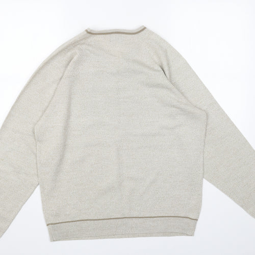 BHS Mens Beige V-Neck Acrylic Pullover Jumper Size M