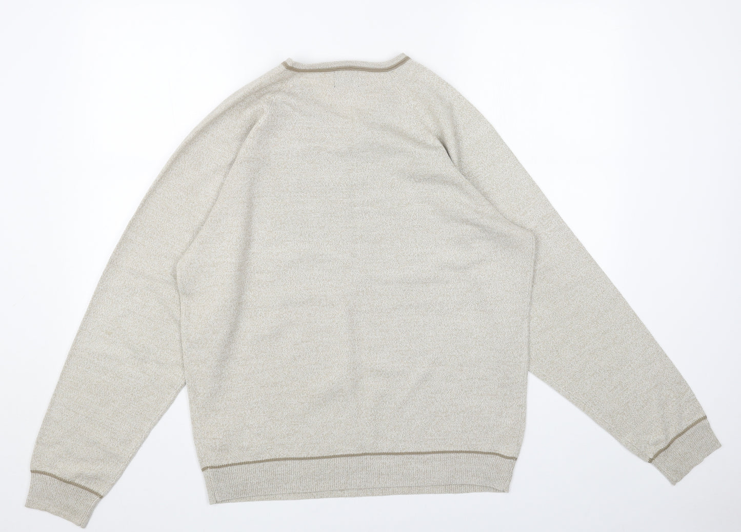 BHS Mens Beige V-Neck Acrylic Pullover Jumper Size M