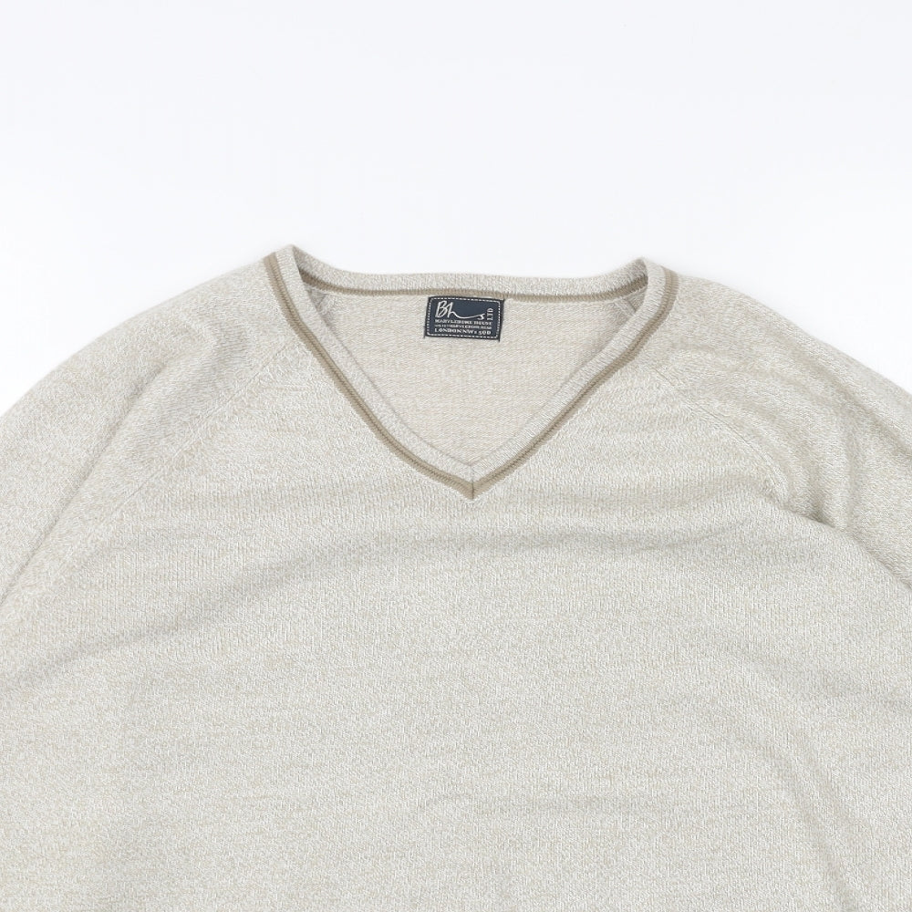 BHS Mens Beige V-Neck Acrylic Pullover Jumper Size M