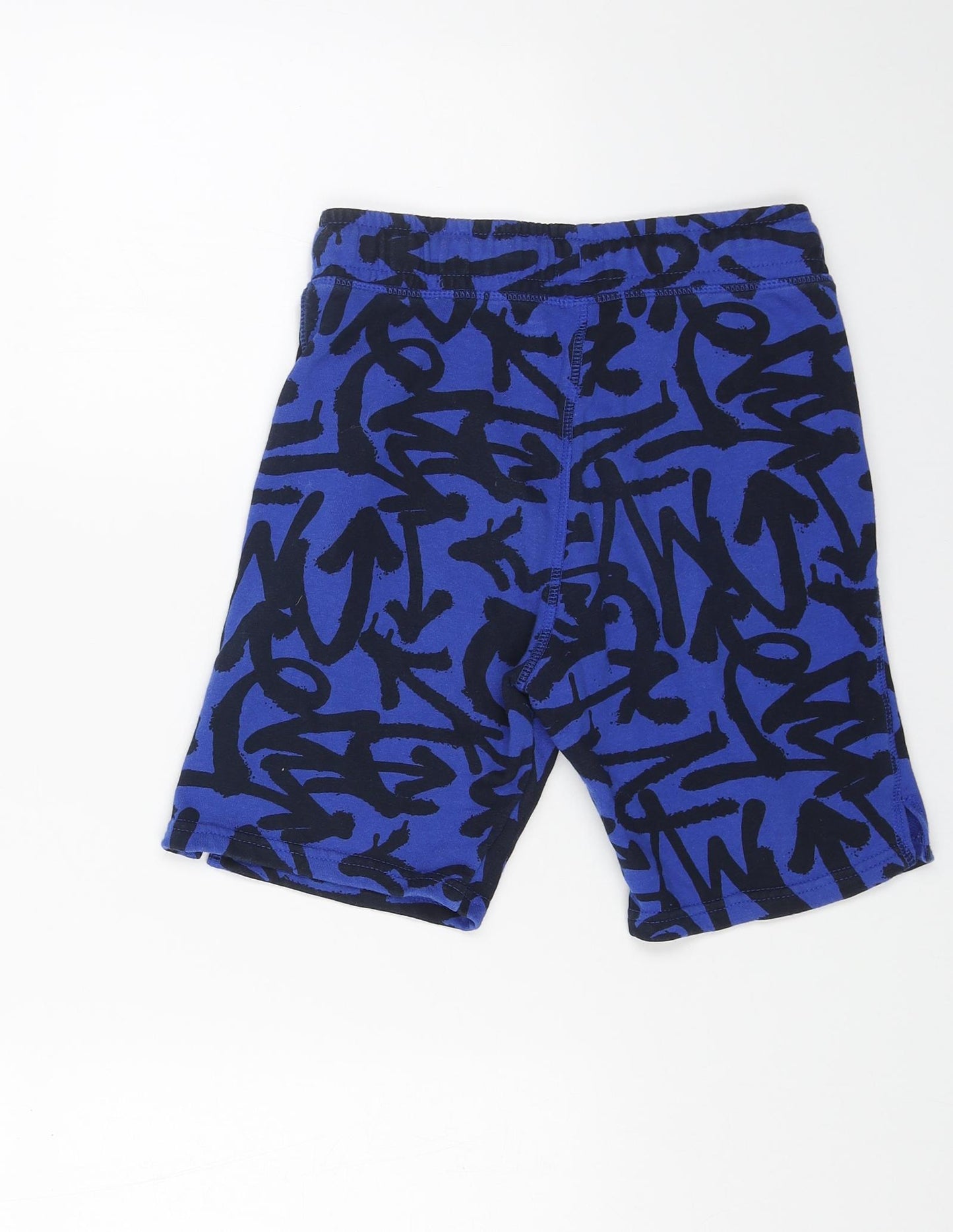 F&F Boys Blue Geometric Cotton Sweat Shorts Size 8-9 Years L6 in Regular Drawstring