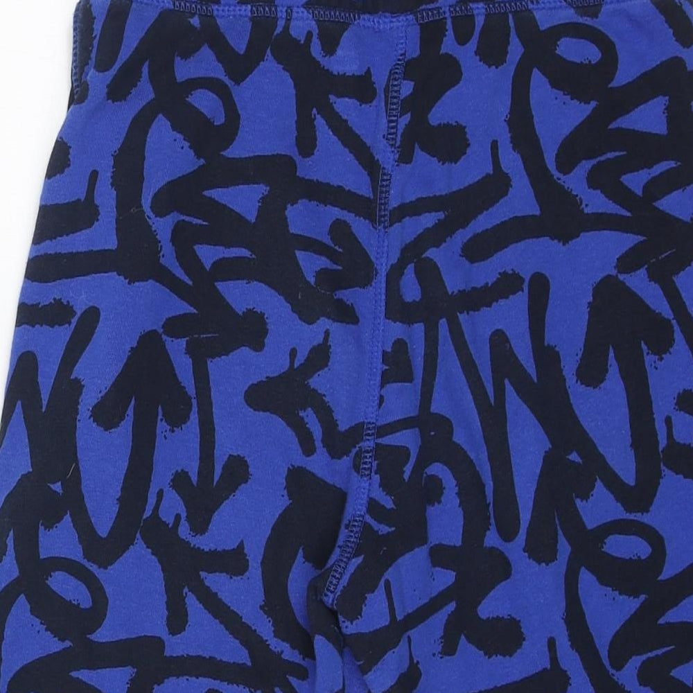 F&F Boys Blue Geometric Cotton Sweat Shorts Size 8-9 Years L6 in Regular Drawstring