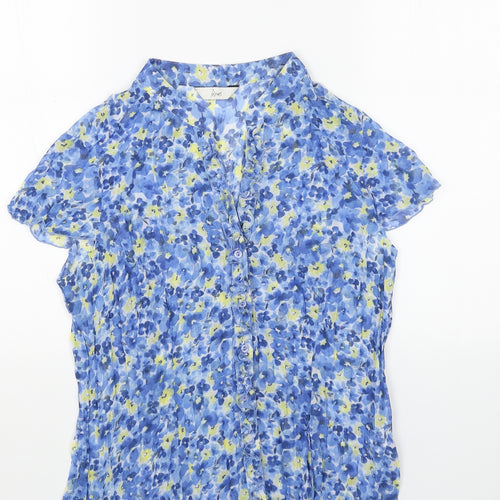 Les Petites Womens Blue Floral Polyester Basic Button-Up Size 14 V-Neck
