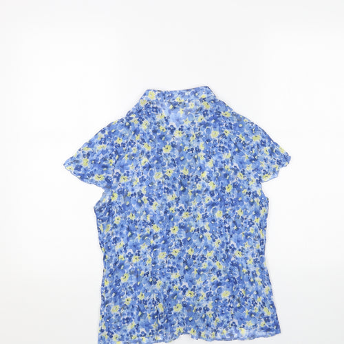 Les Petites Womens Blue Floral Polyester Basic Button-Up Size 14 V-Neck