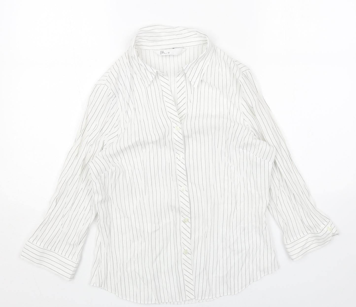 BHS Womens White Striped Polyester Basic Button-Up Size 12 Collared