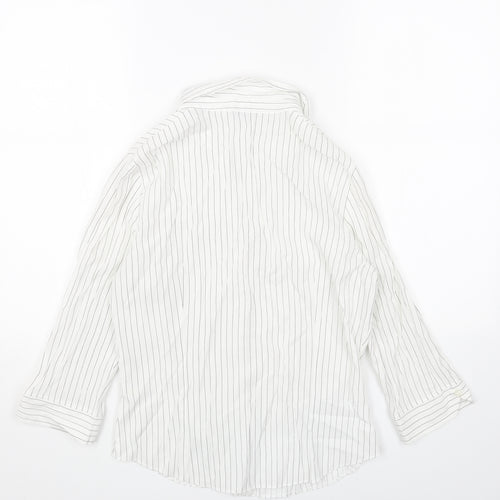 BHS Womens White Striped Polyester Basic Button-Up Size 12 Collared