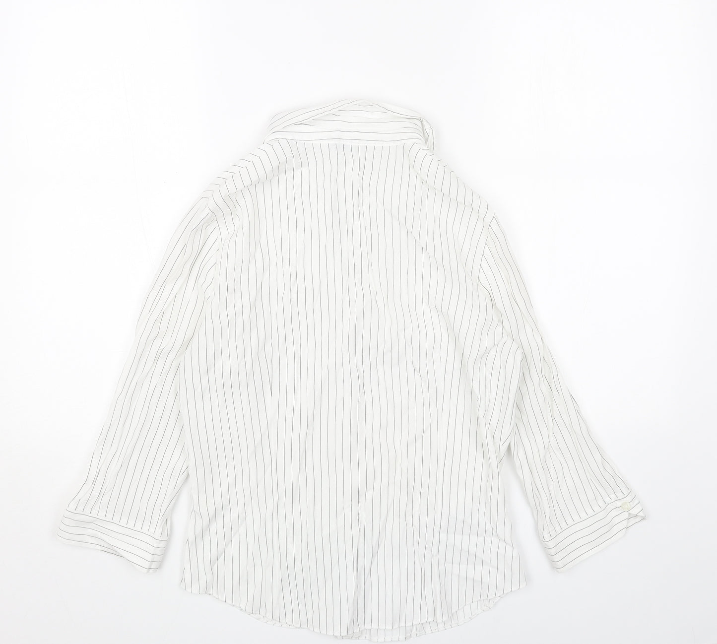 BHS Womens White Striped Polyester Basic Button-Up Size 12 Collared