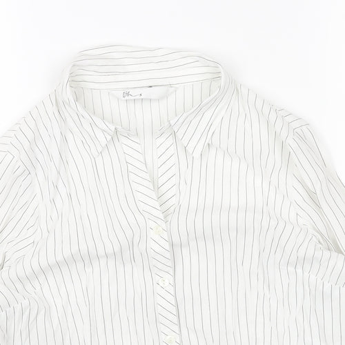 BHS Womens White Striped Polyester Basic Button-Up Size 12 Collared
