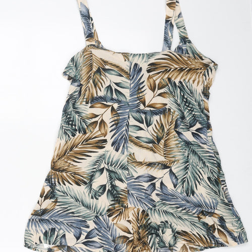Primark Womens Beige Geometric Viscose Playsuit One-Piece Size 8 Button