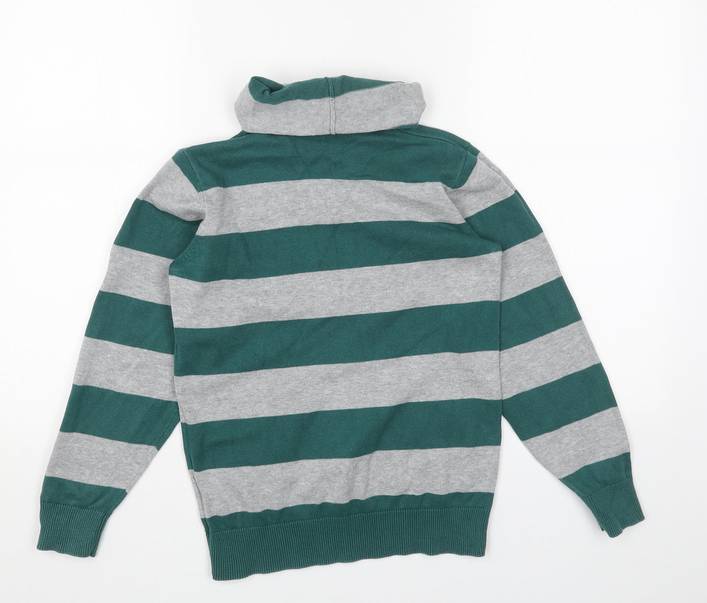 H&M Boys Green Roll Neck Striped Cotton Pullover Jumper Size 13-14 Years Pullover