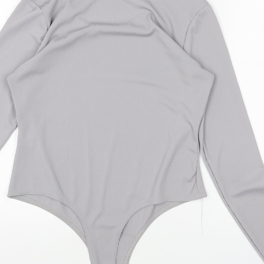Boohoo Womens Grey Polyester Bodysuit One-Piece Size 16 Snap