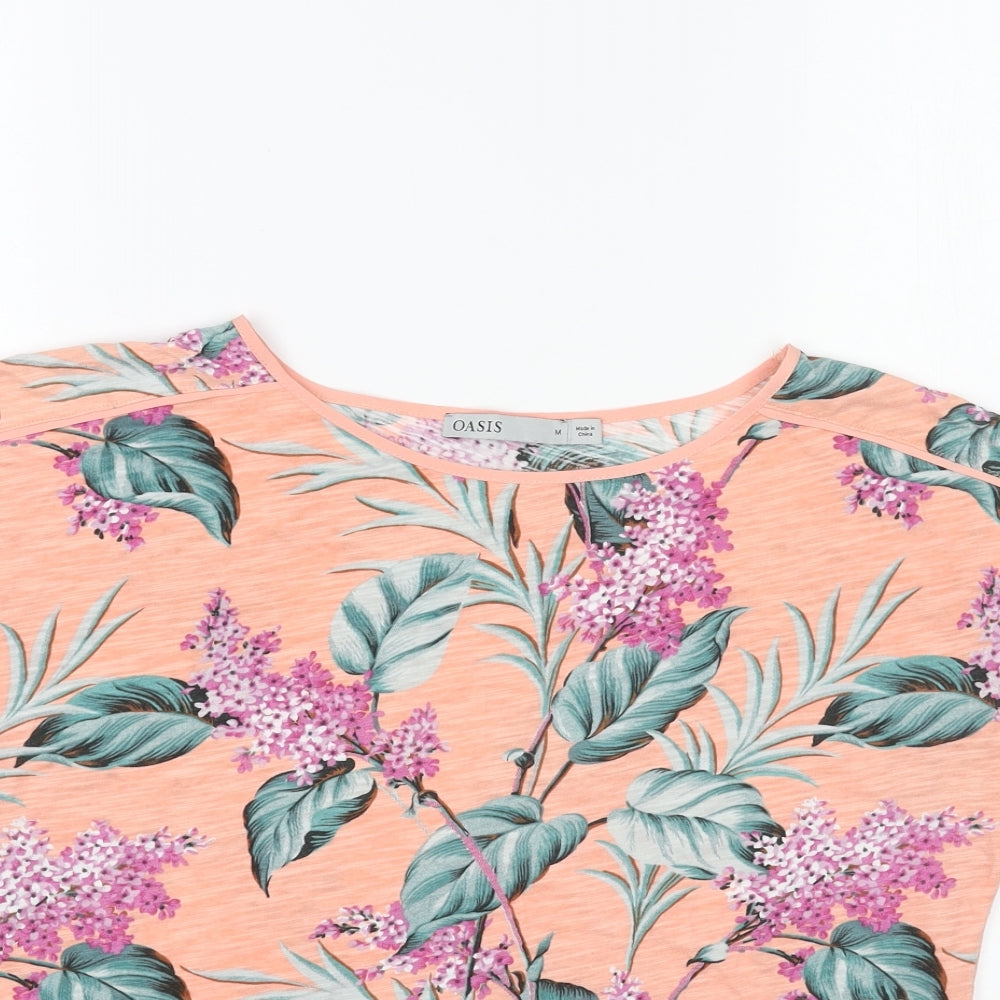 Oasis Womens Pink Geometric Cotton Basic T-Shirt Size M Round Neck