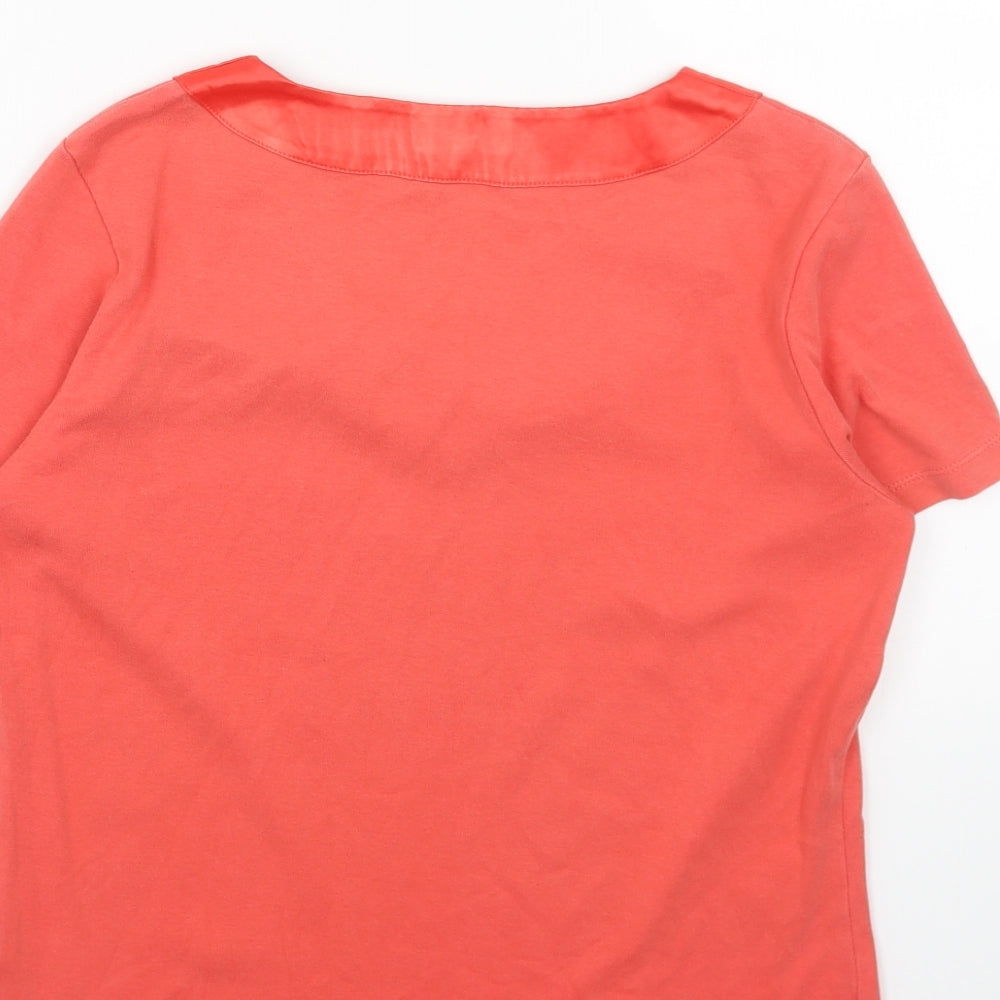 CC Womens Orange Cotton Basic T-Shirt Size S Round Neck - Flower Detail