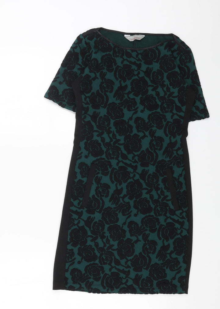 Dorothy Perkins Womens Green Floral Polyester Shift Size 6 Boat Neck Pullover