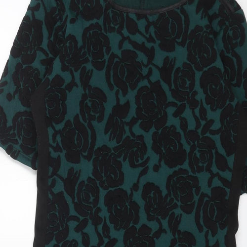 Dorothy Perkins Womens Green Floral Polyester Shift Size 6 Boat Neck Pullover