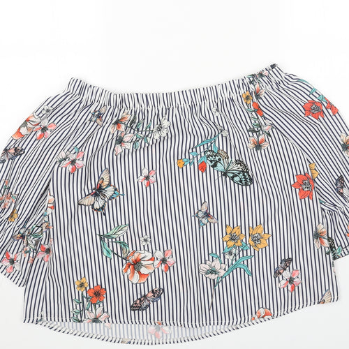 New Look Womens White Geometric Polyester Cropped Blouse Size 14 Off the Shoulder