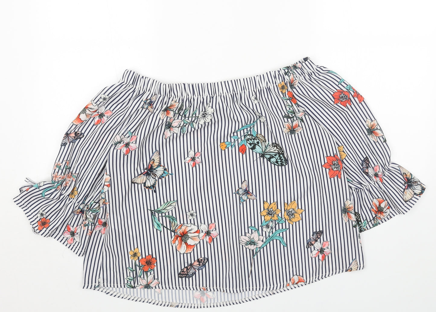 New Look Womens White Geometric Polyester Cropped Blouse Size 14 Off the Shoulder