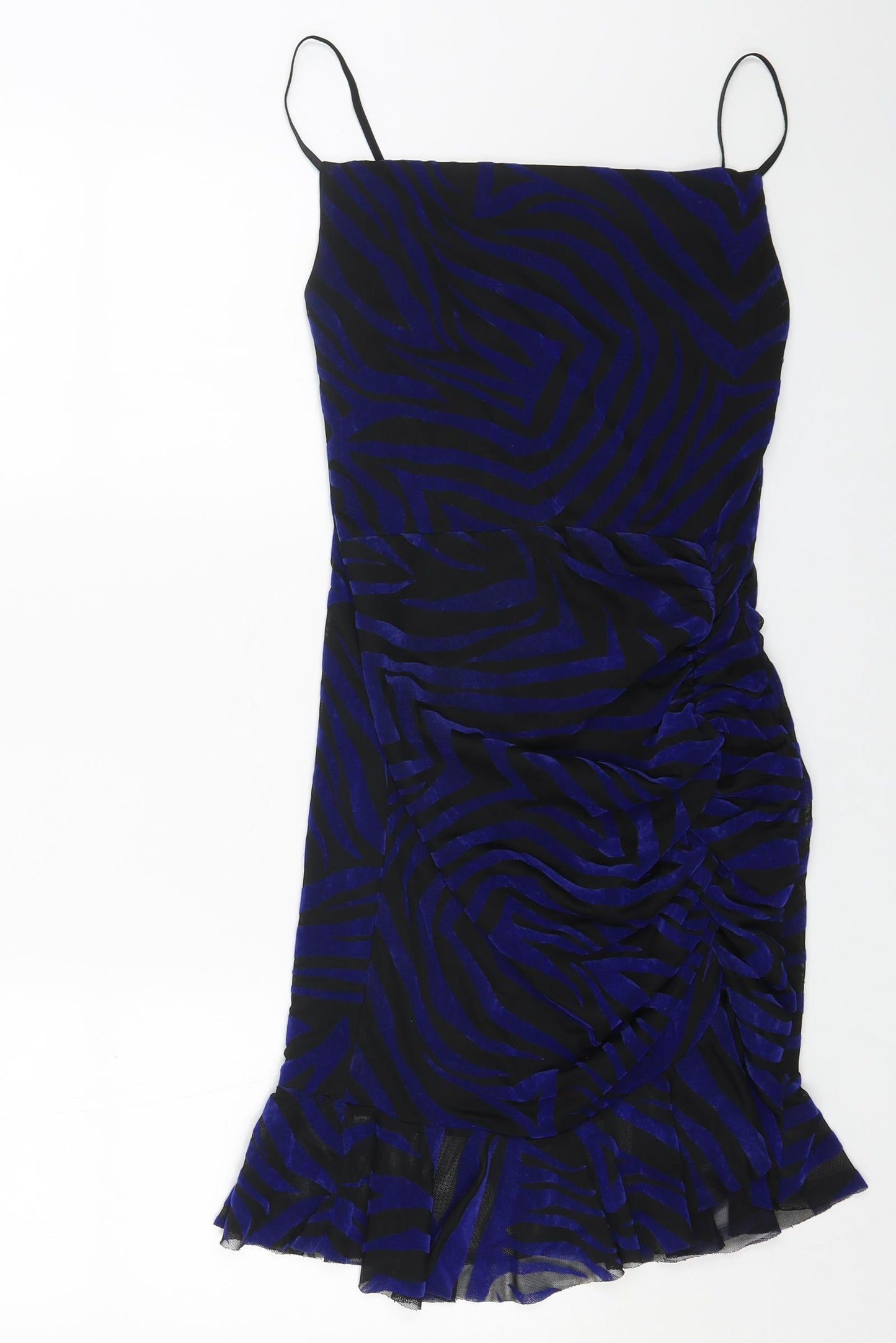 Quiz Womens Blue Animal Print Polyester Mini Size 12 Square Neck Pullover