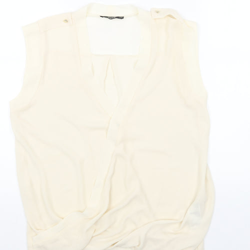 Oasis Womens Beige Polyester Basic Blouse Size 8 V-Neck