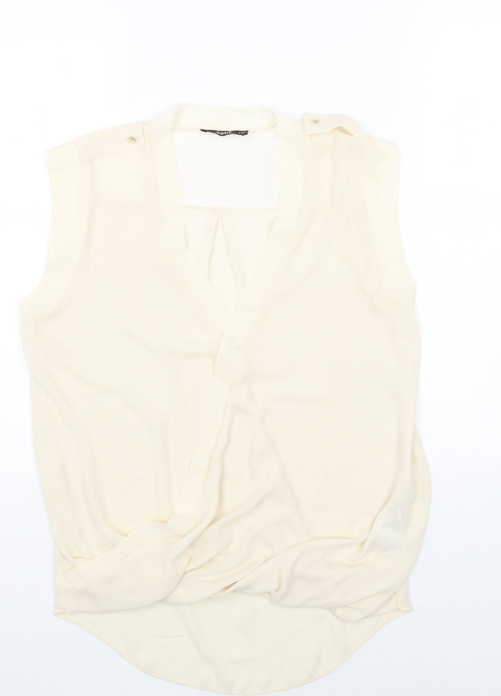 Oasis Womens Beige Polyester Basic Blouse Size 8 V-Neck