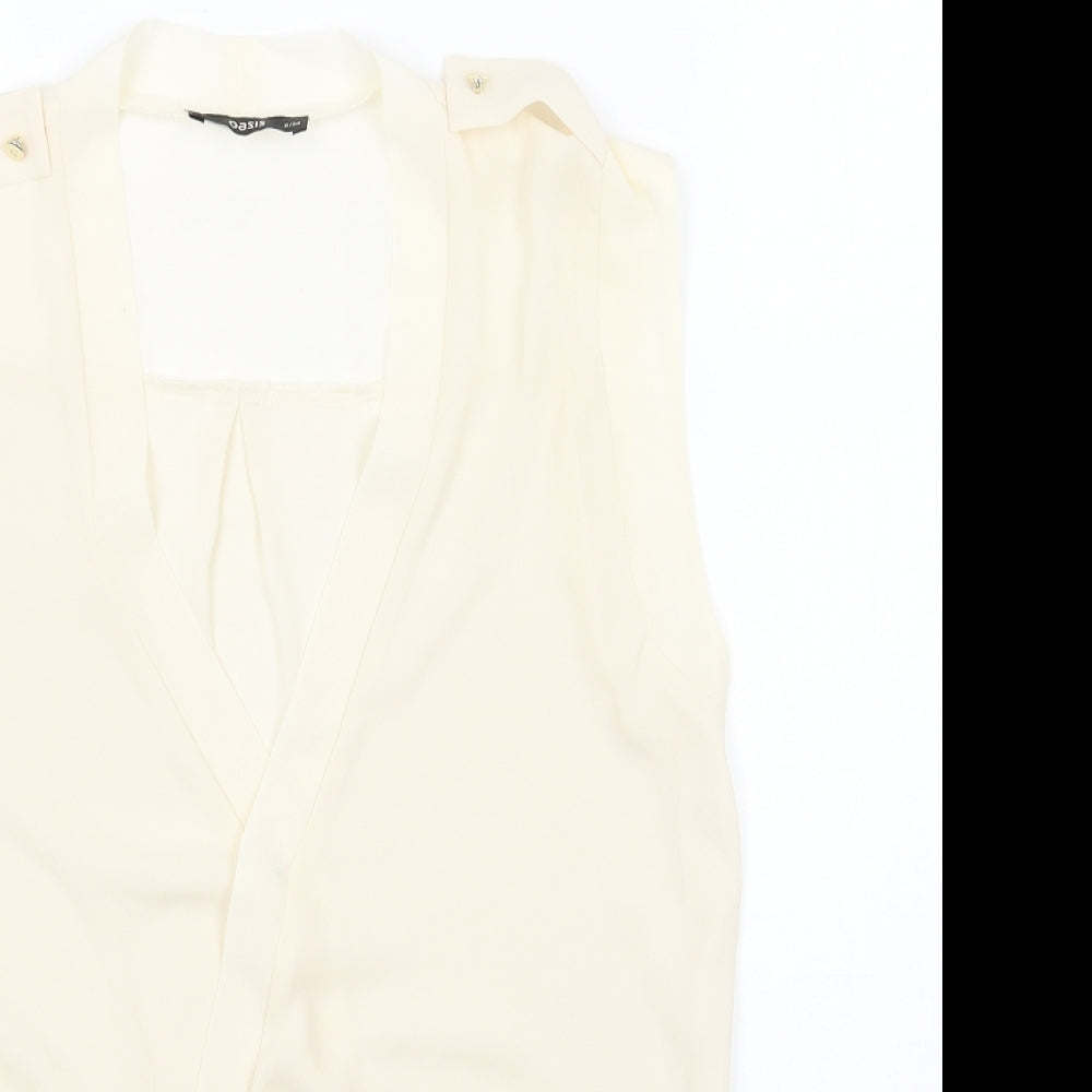 Oasis Womens Beige Polyester Basic Blouse Size 8 V-Neck