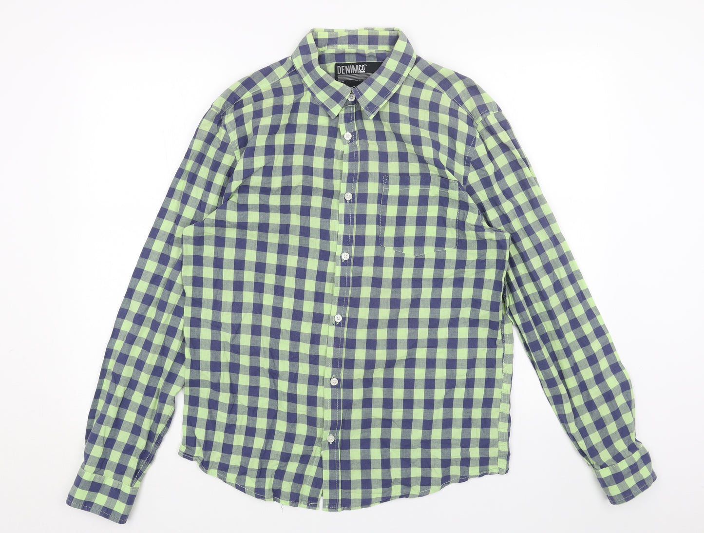Denim & Co. Womens Green Geometric Cotton Basic Button-Up Size M V-Neck
