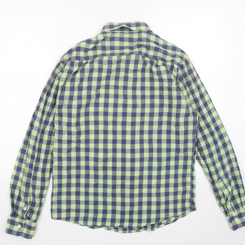 Denim & Co. Womens Green Geometric Cotton Basic Button-Up Size M V-Neck