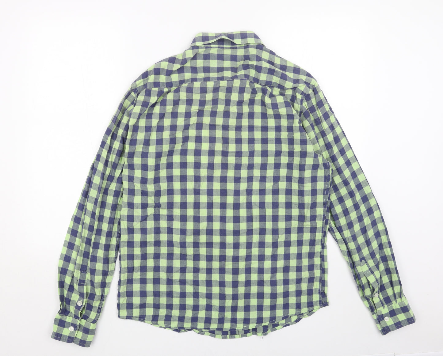 Denim & Co. Womens Green Geometric Cotton Basic Button-Up Size M V-Neck