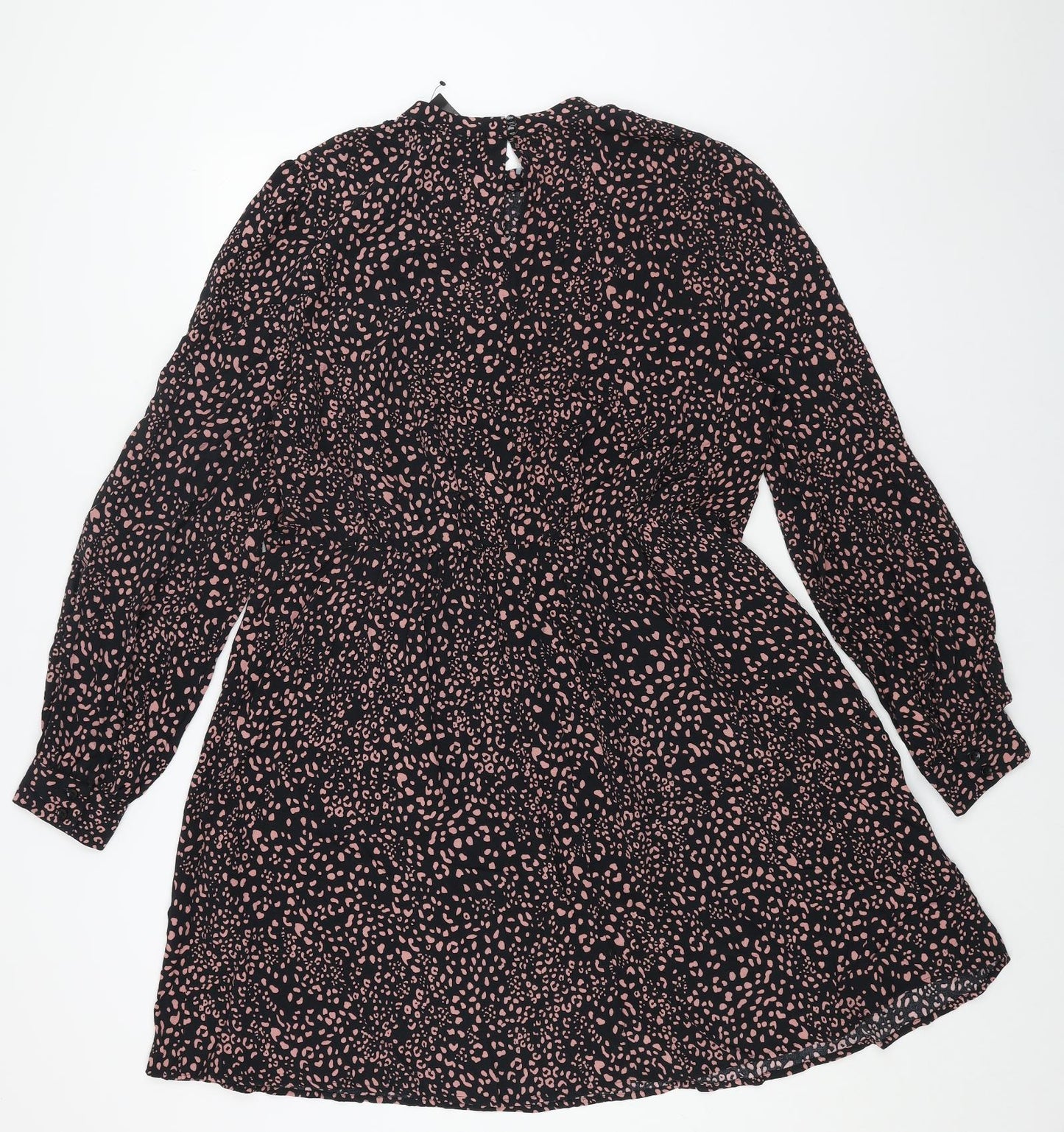 New Look Womens Black Geometric Viscose Fit & Flare Size 16 Mock Neck Button