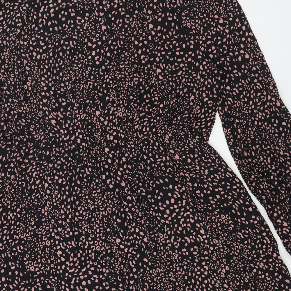 New Look Womens Black Geometric Viscose Fit & Flare Size 16 Mock Neck Button