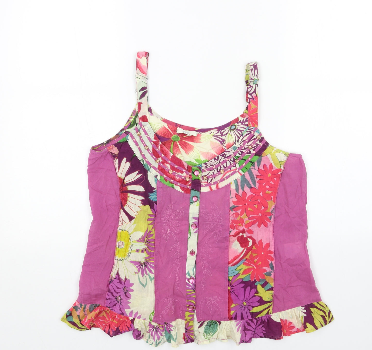 Klass Womens Purple Geometric Cotton Basic Tank Size 12 Round Neck