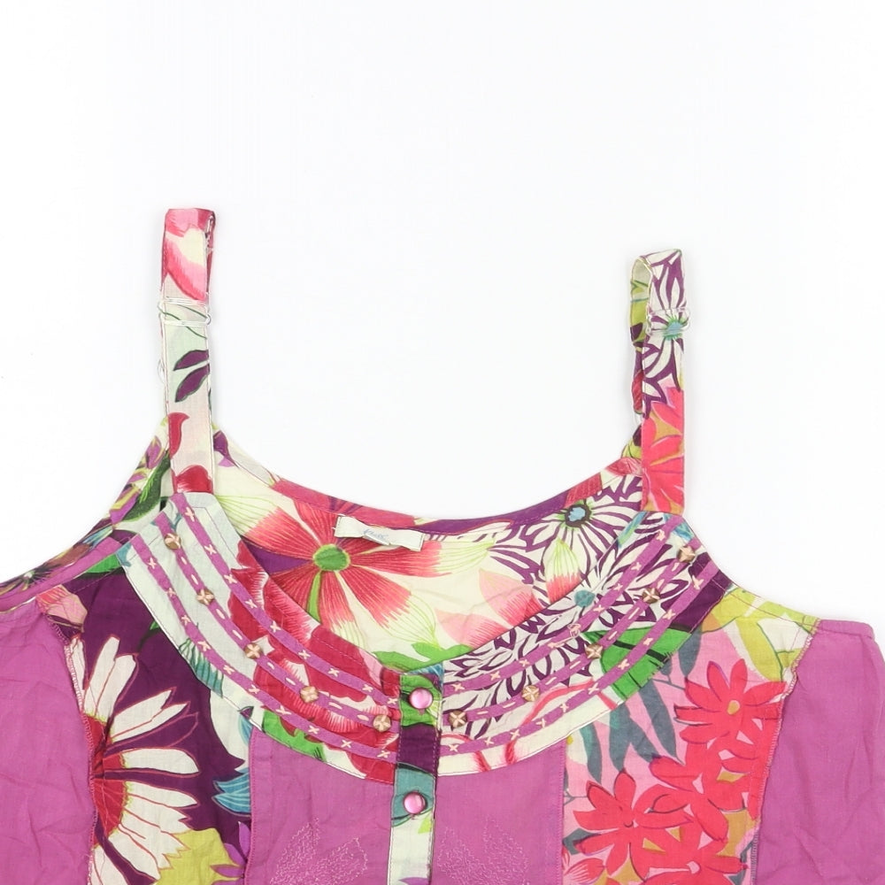 Klass Womens Purple Geometric Cotton Basic Tank Size 12 Round Neck