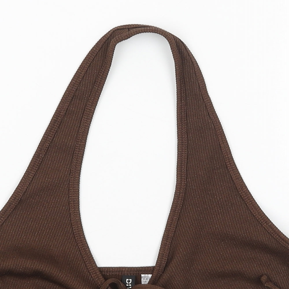H&M Womens Brown Polyester Cropped Tank Size L Halter