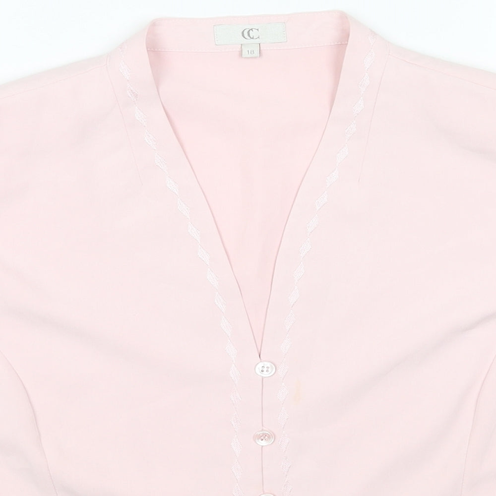 CC Womens Pink Polyester Cropped T-Shirt Size 18 V-Neck