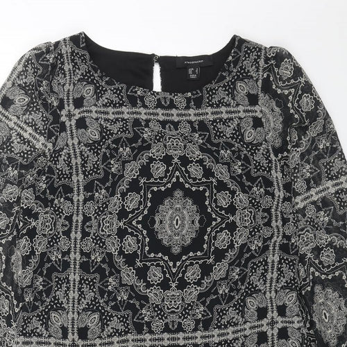 Primark Womens Black Geometric Polyester A-Line Size 8 Round Neck Button