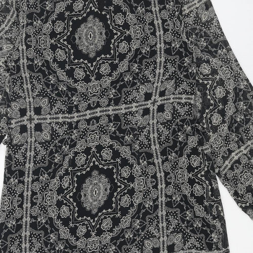 Primark Womens Black Geometric Polyester A-Line Size 8 Round Neck Button