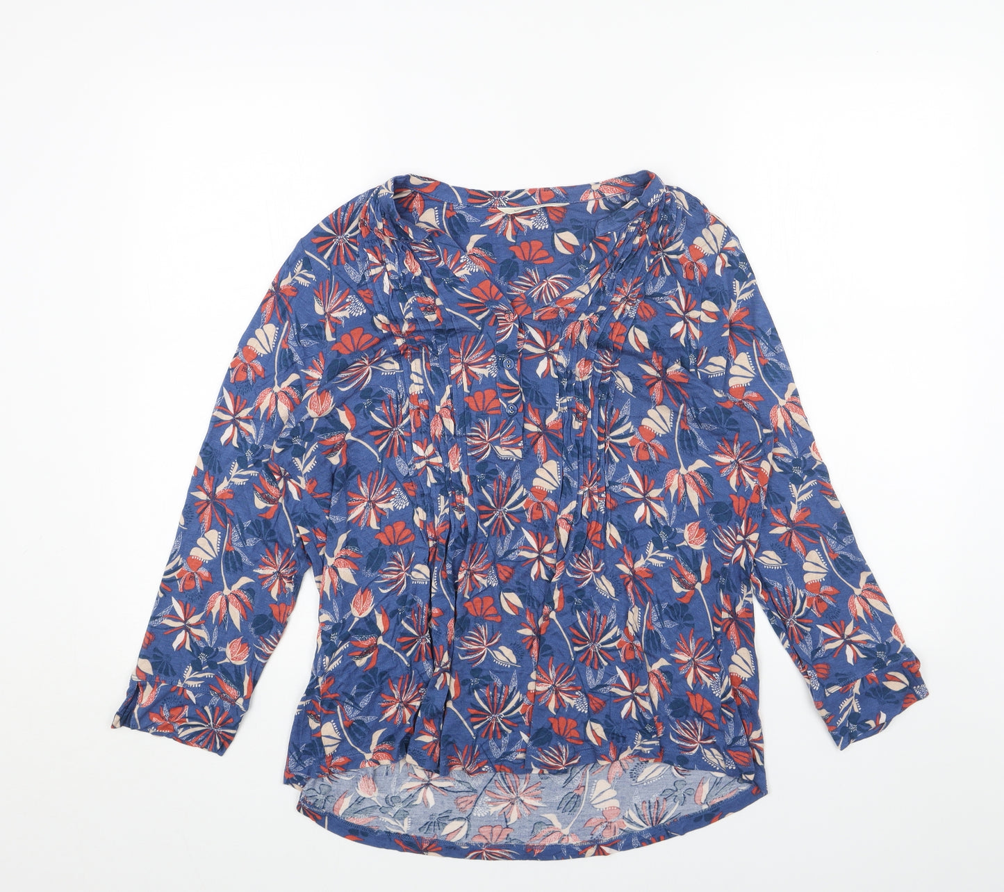 Woolovers Womens Blue Geometric Viscose Basic Blouse Size L V-Neck