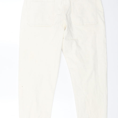 Marks and Spencer Womens White Cotton Tapered Jeans Size 34 in L29 in Regular Button