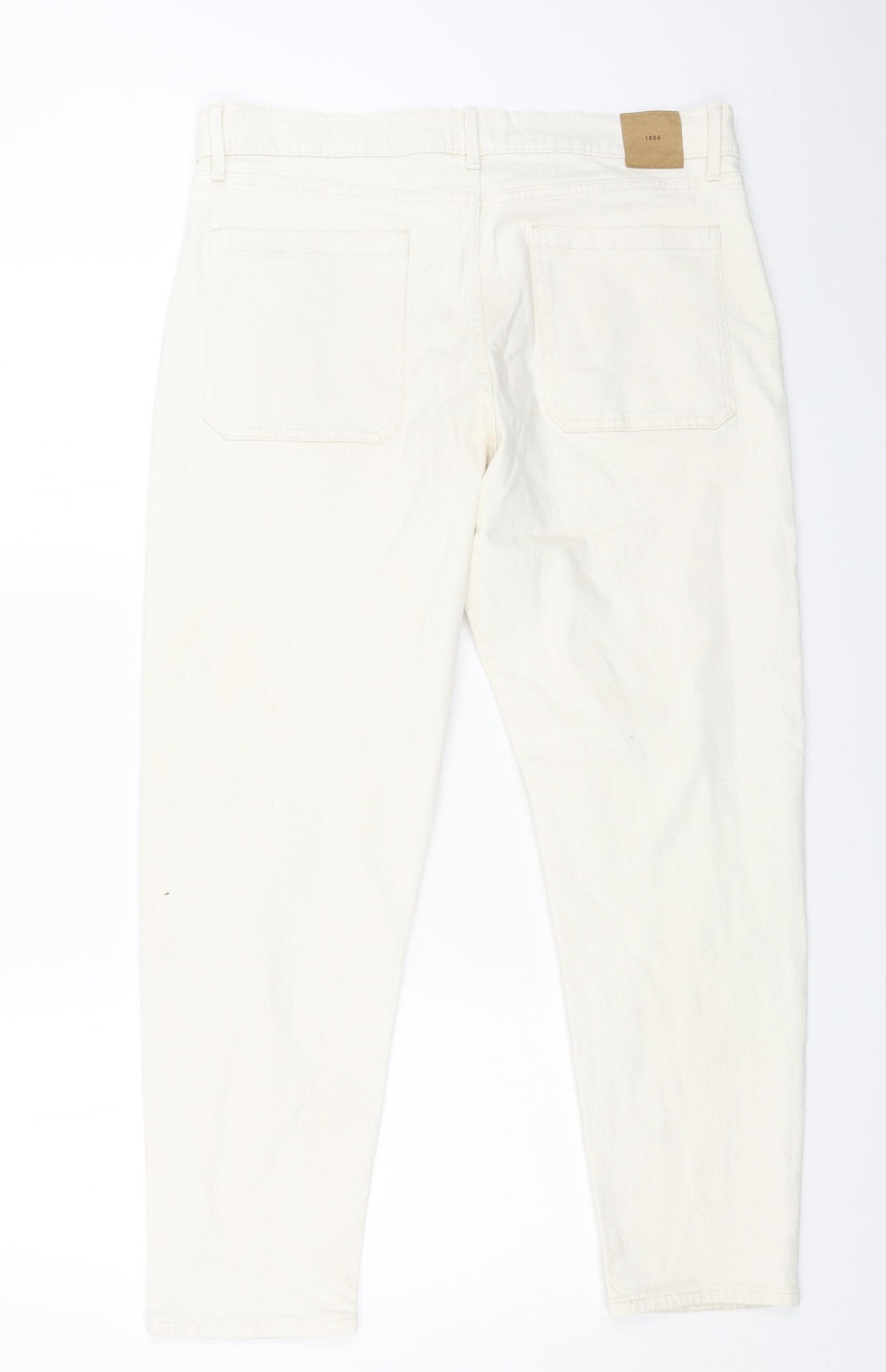 Marks and Spencer Womens White Cotton Tapered Jeans Size 34 in L29 in Regular Button