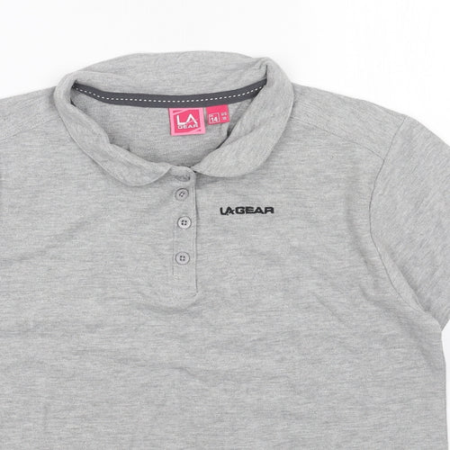 LA Gear Womens Grey Cotton Basic T-Shirt Size 14 V-Neck