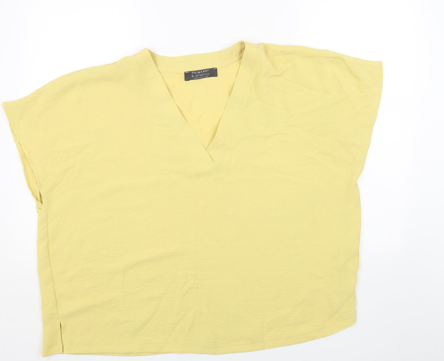 Primark Womens Yellow Polyester Cropped T-Shirt Size L V-Neck