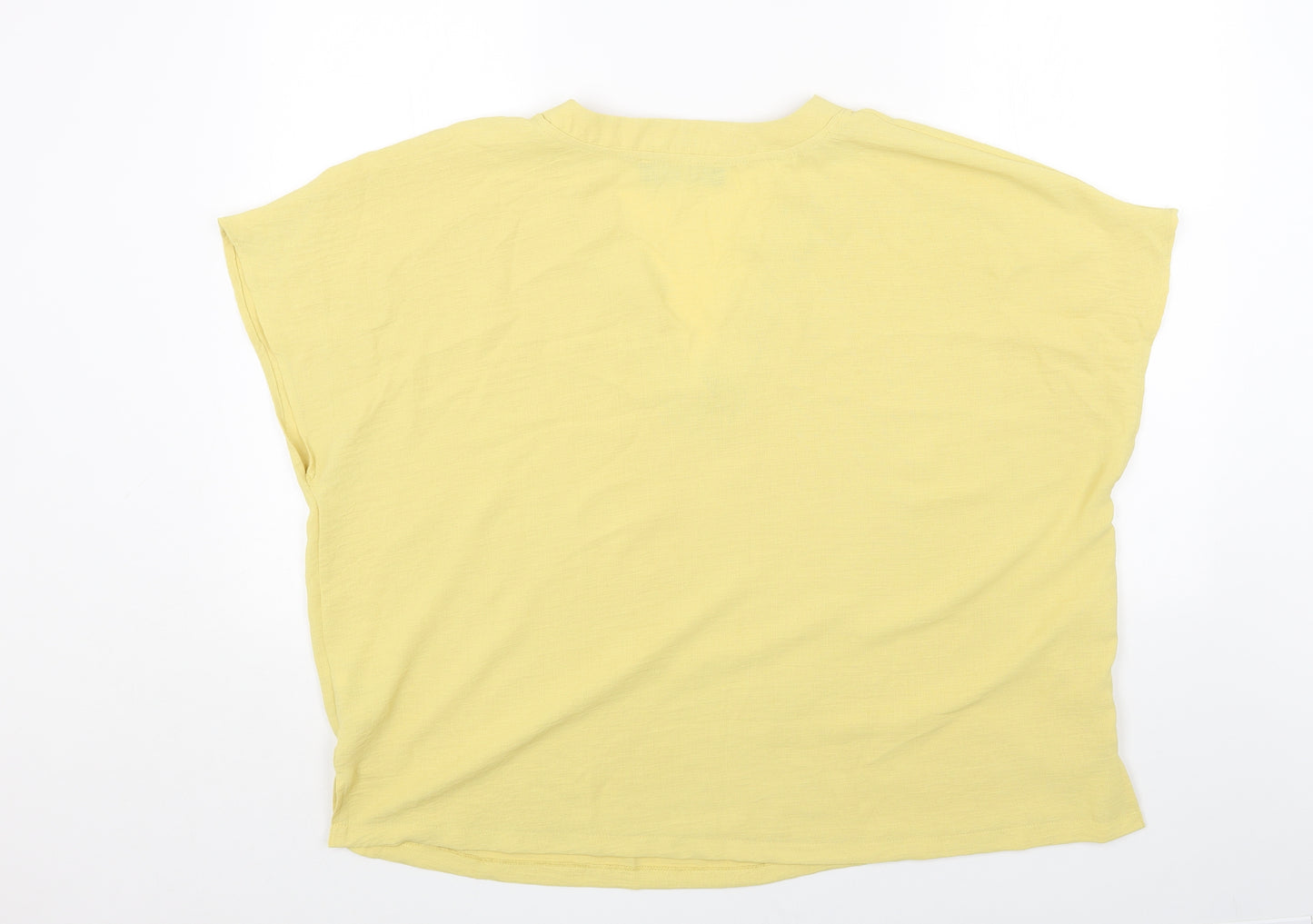 Primark Womens Yellow Polyester Cropped T-Shirt Size L V-Neck
